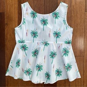 Zara Palm Trees Print Tie Back White Peplum Tank Top Girl's Size 13 - 14
